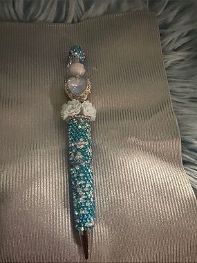 Handcrafted Blue Crystal Floral Ballpoint Pen - Brand